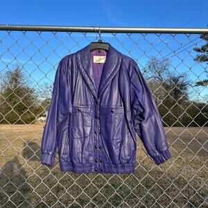Vintage Purple Genuine Leather Bomber Jacket